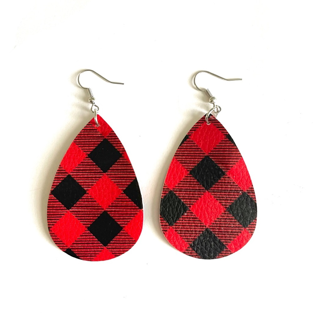 Faux Leather Buffalo Plaid Drops